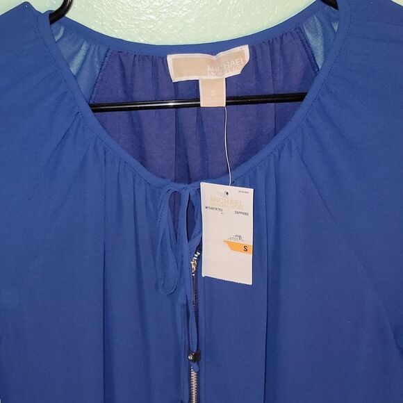 NWT Michael Michael Kors Womens Blue Long Sleeve Half Zip Pullover Blouse Top S - Picture 3 of 3